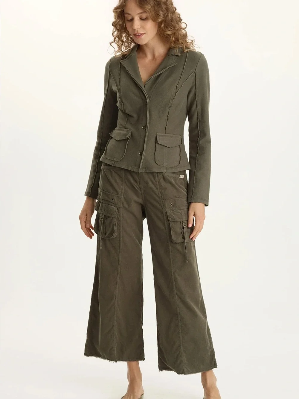 XCVI Olive Green Wide-Leg Cargo Jumpsuit Pants NWT $128